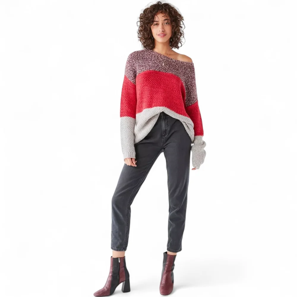 Urban Outfitters Oversized Maroon and Gray Knit Sweater Womens Size Small